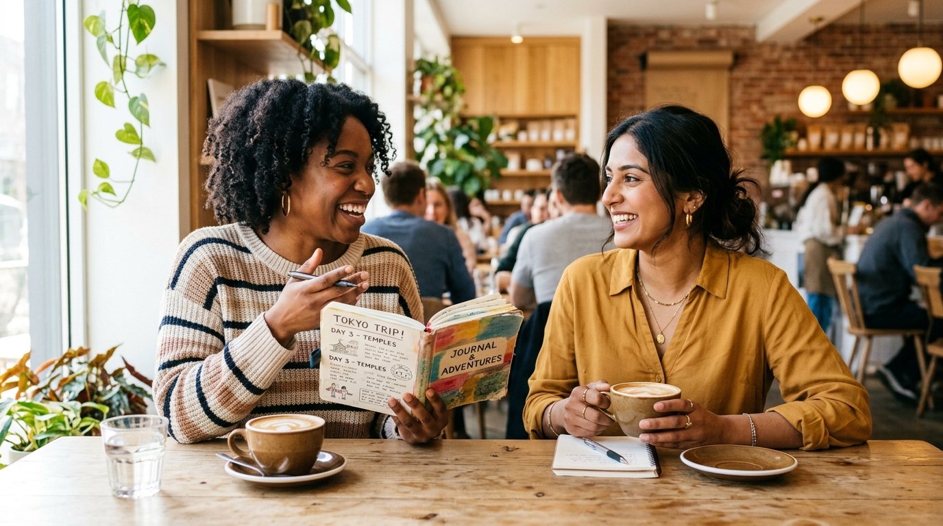 Erwachsene im entspannten Gespräch auf Englisch im Café - Methoden für natürliches Sprechen und Immersion